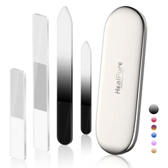 HealPure set de lima de cristal para uñas 4 piezas con estuche, ideal para casa.