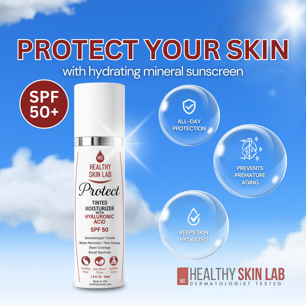 Healthy Skin Lab Protect: etiqueta SPF 50 de mineral para protección solar diaria