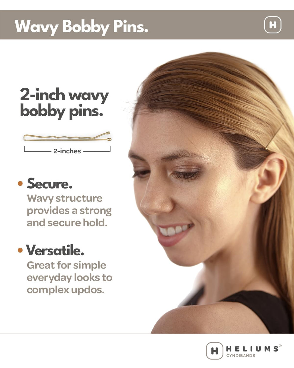 Heliums horquillas gris mate 2 pulgadas, onduladas, agarre seguro en cabello fino.
