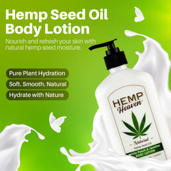 Hemp Heaven Hemp Lotion textura hidratante cremosa para piel seca y sensible.