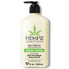 Hempz Age-Defy: botella de crema para hidratación profunda y absorción rápida.