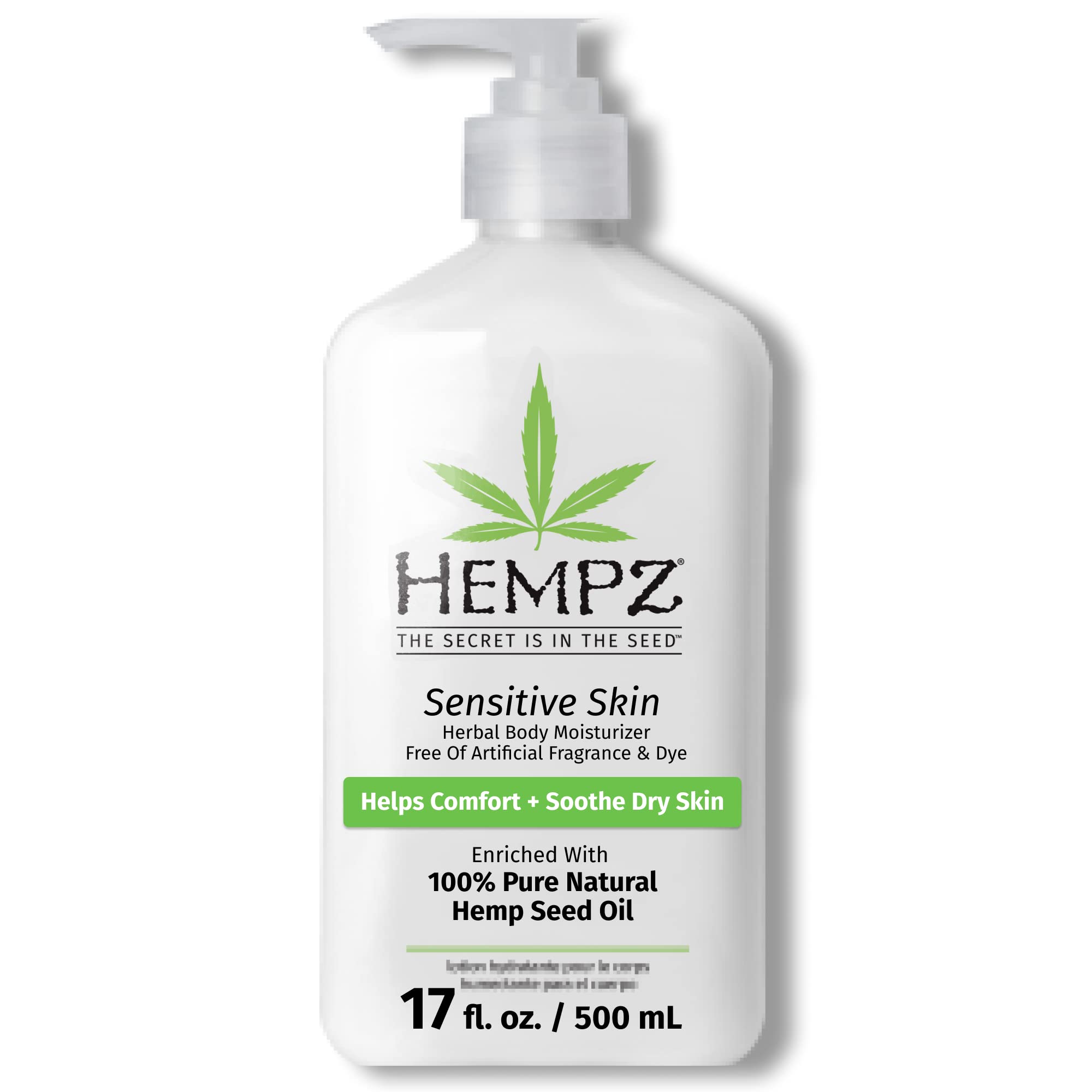 Hempz hidratante para piel sensible con botella: calma y suavidad diaria.