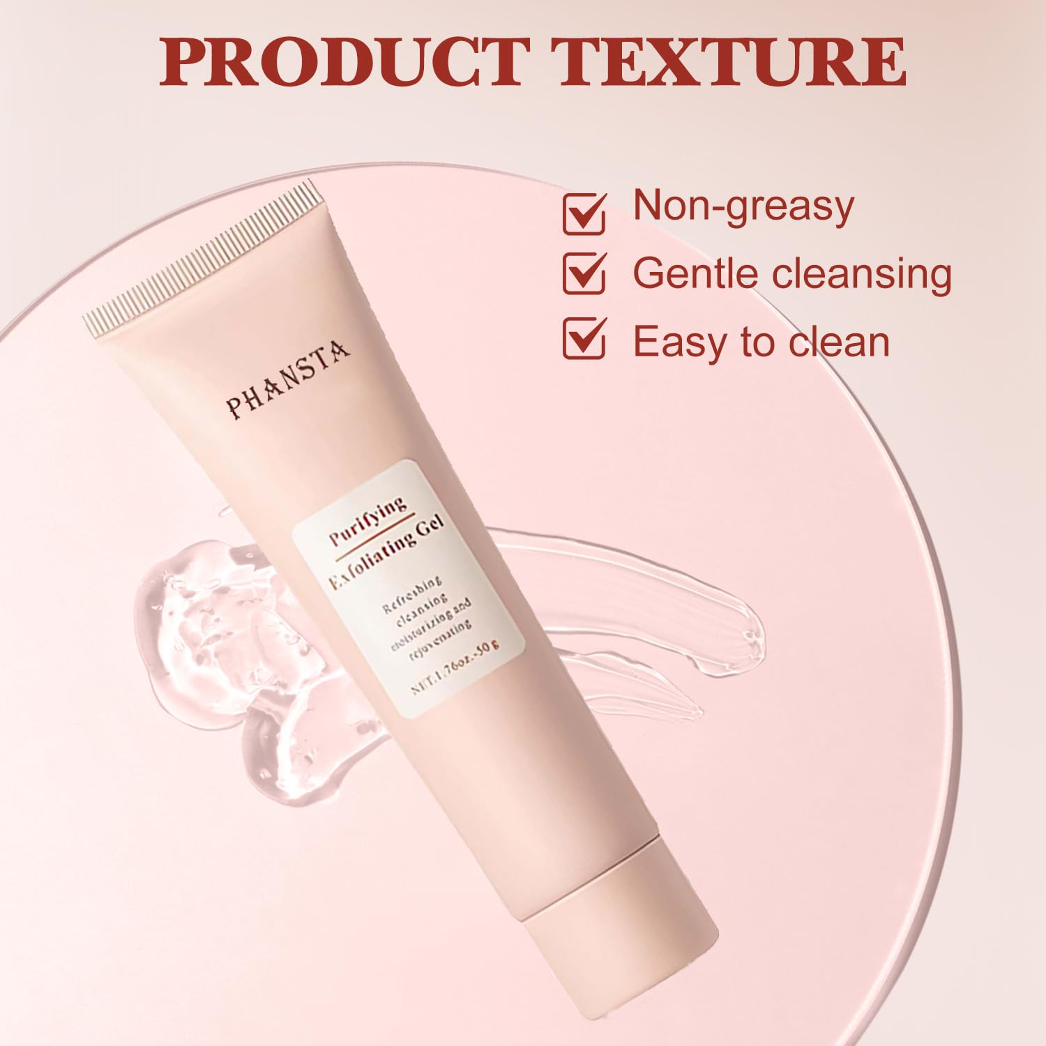 Textura gel de Hepanio exfoliante, sensación fresca y suave.
