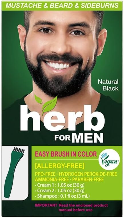 Herb Speedy tinte para bigote y barba en negro natural; cuidado suave para piel sensible.