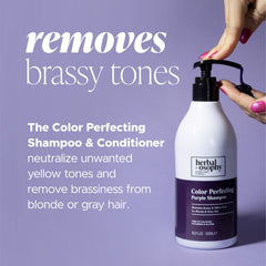 Herbalosophy botella shampoo morado, experiencia de lavado suave para rubios.