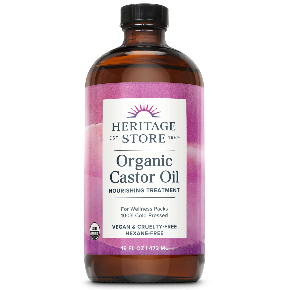 HERITAGE STORE Aceite de ricino en botella de cristal para fortalecimiento capilar.