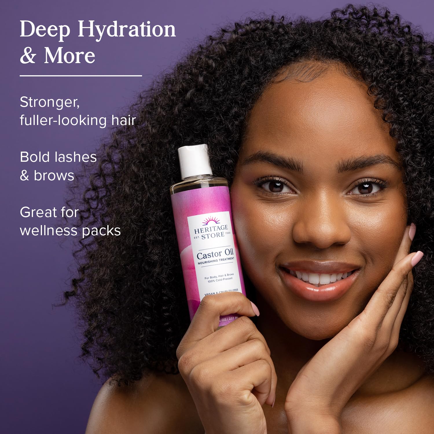 HERITAGE STORE Aceite de ricino para cejas y pestañas, aspecto más lleno.