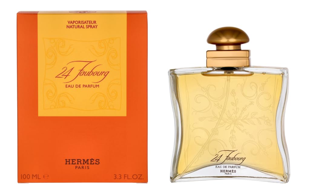 Hermès 24 Faubourg bottle with spray cap, long-lasting fragrance for evening wear.