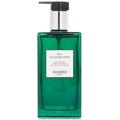 Botella de Hermès Eau d'Orange Verte mostrando gel de ducha y aroma refrescante para piel suave.