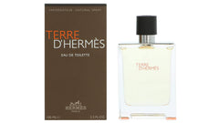 Terre d'Hermès, botella lateral, aroma persistente para uso diario y ocasiones especiales.
