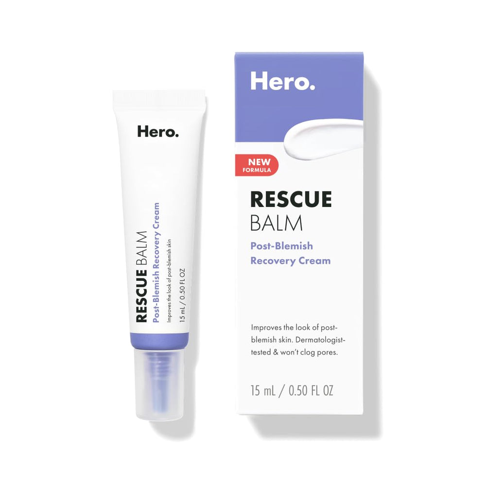 Hero Cosmetics Rescue Balm bottle front showing a hydrating formula for post-blemish care