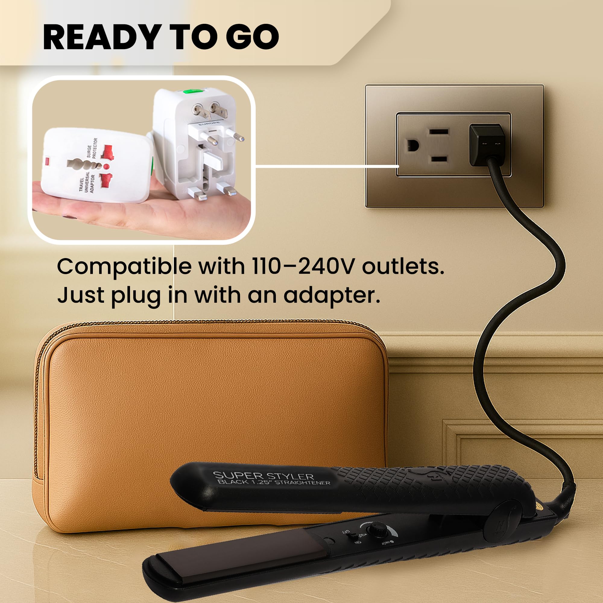 Herstyler Superstyler Onyx Flat Iron travel case compatible for trips