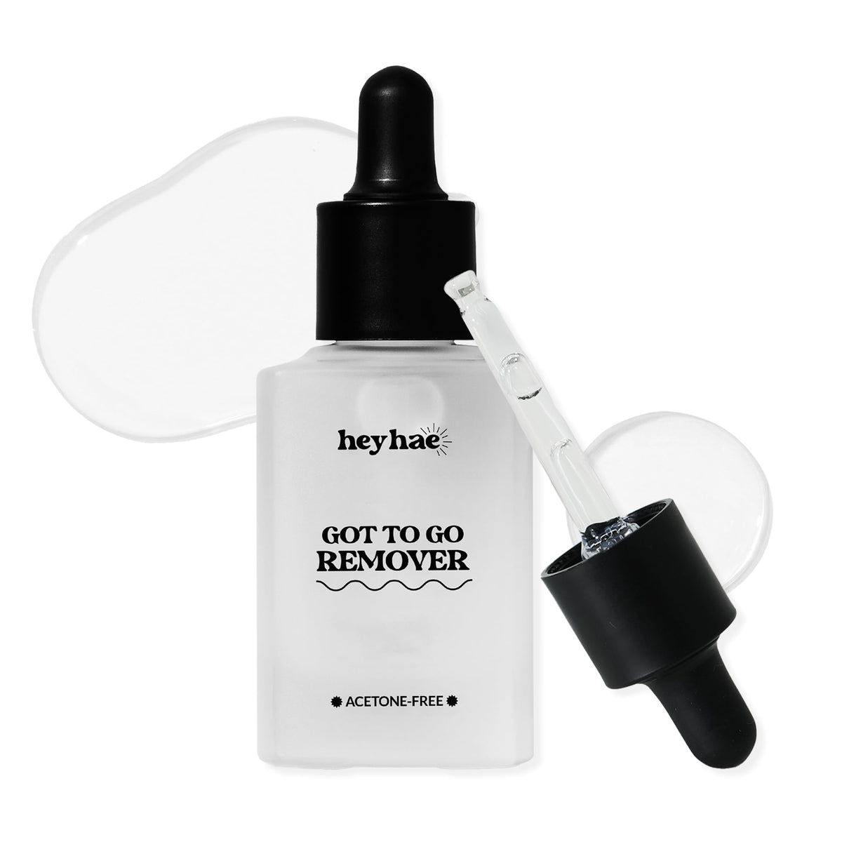 Heyhae Got To Go Remover bottle with dropper for gentle, acetone-free use.