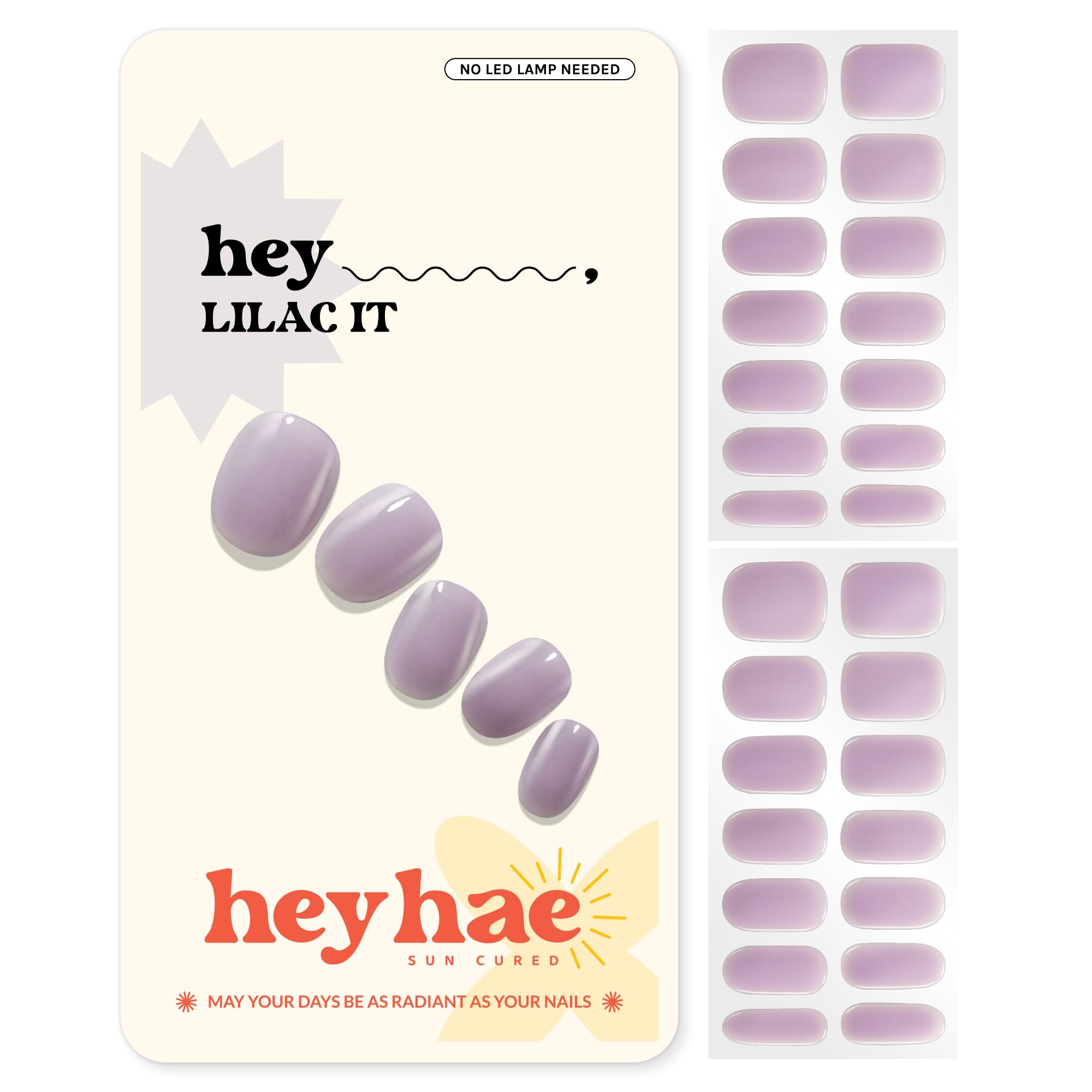 Heyhae: tiras gel semi-curadas en color lilac para manicura rápida y duradera.