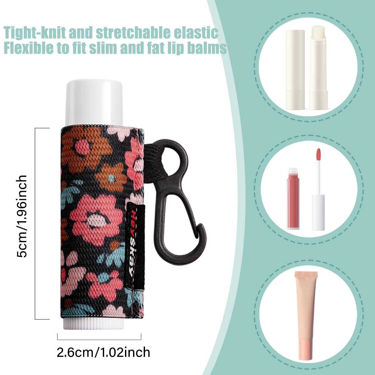 HEYSKAY funda para bálsamo labial con llavero elástico y estampa floral, práctico para la bolsa.