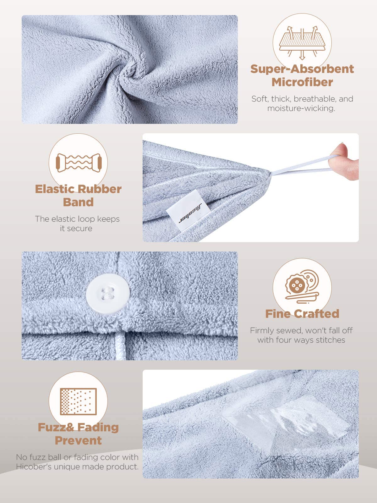 Hicober absorcion rapida toalla cabello, secado eficiente y menos frizz.