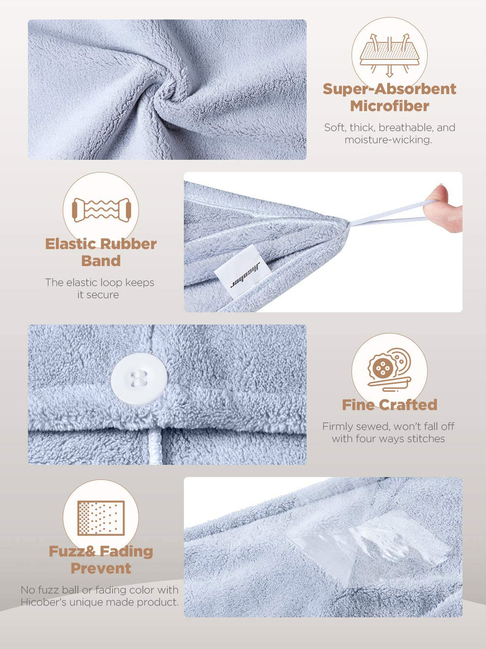 Hicober absorcion rapida toalla cabello, secado eficiente y menos frizz.