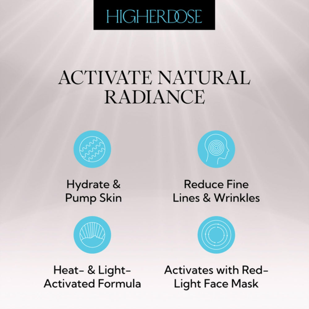 Sérum lissant HigherDOSE Glow Serum, texture soyeuse lissant le grain de peau.