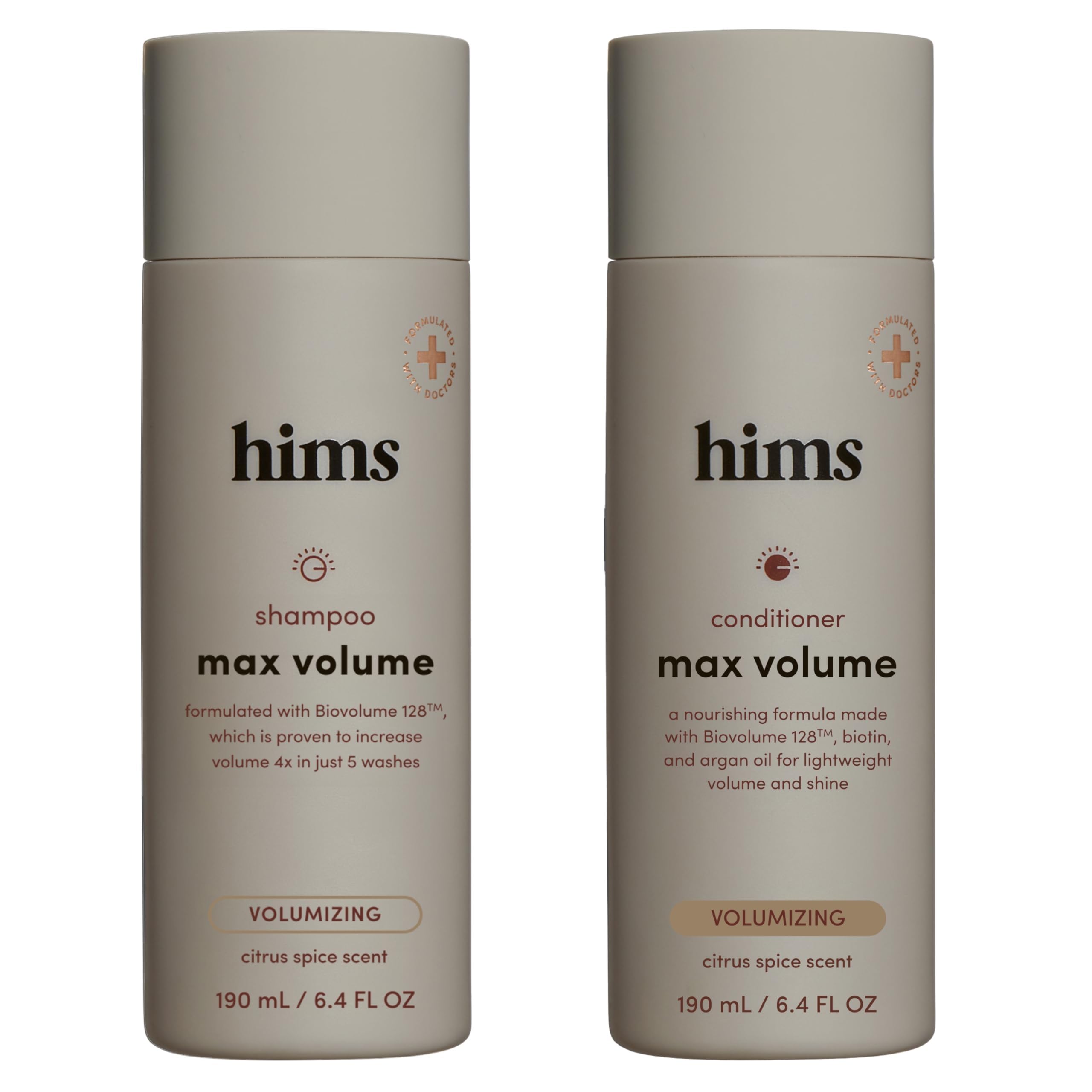 Hims & Hers Shampoing Volume maximal, bouteille citronnée pour volume accru.