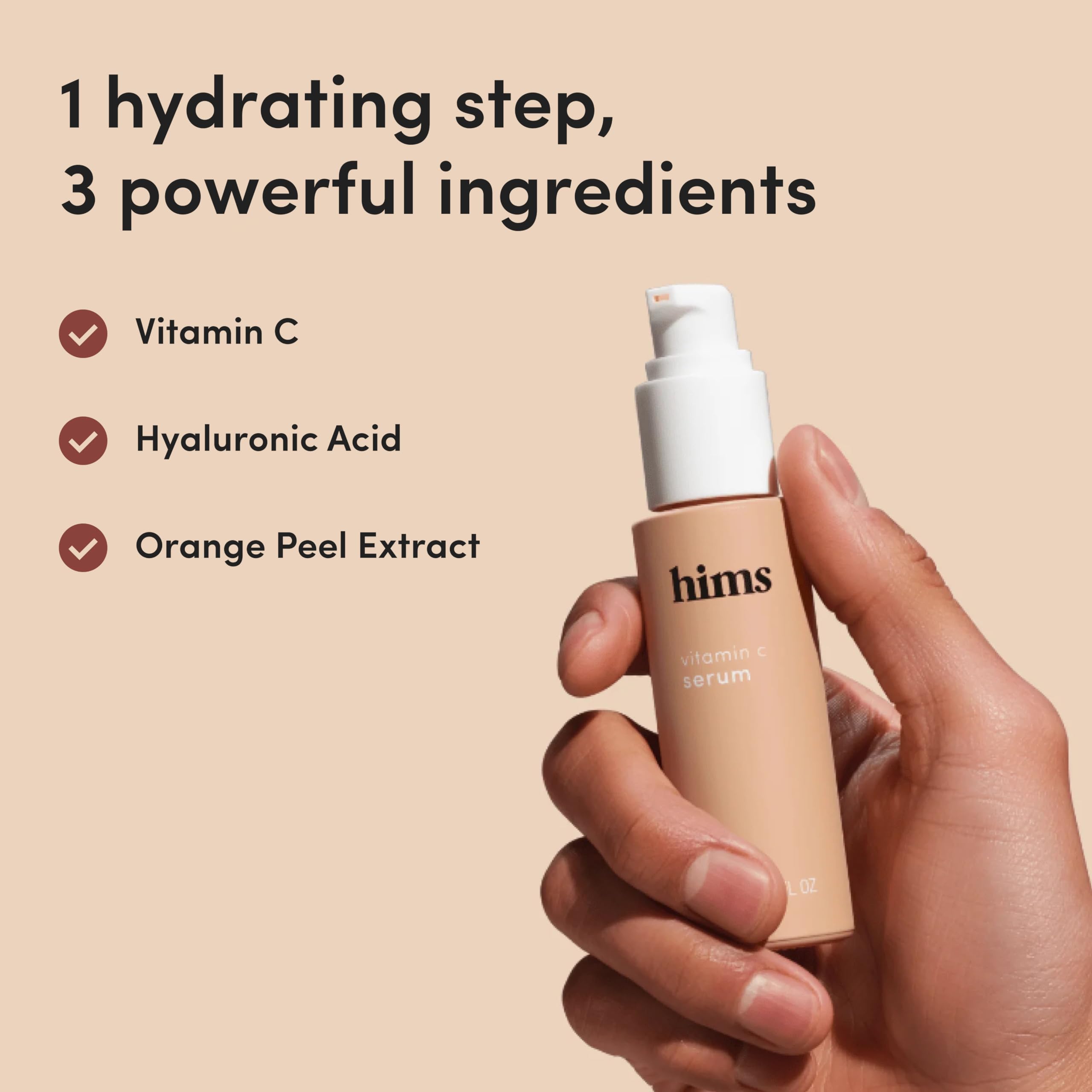 Aplicación matutina con Vitamin C Serum de Hims & Hers para rutina sencilla.