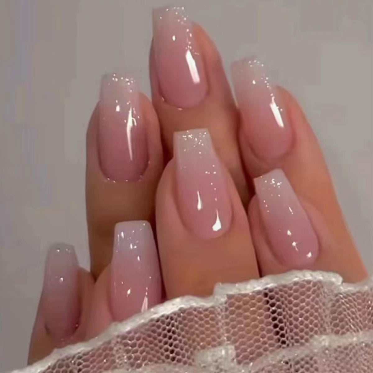 Hkanlre uñas coffin rosa completas con diseño para manicura rápida y elegante
