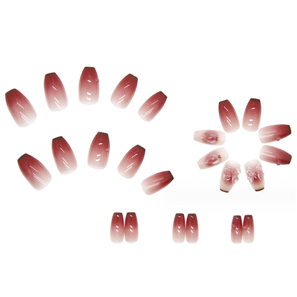 Uñas Hkanlre pegables con degradado rosado, solución rápida para una manicura sofisticada.