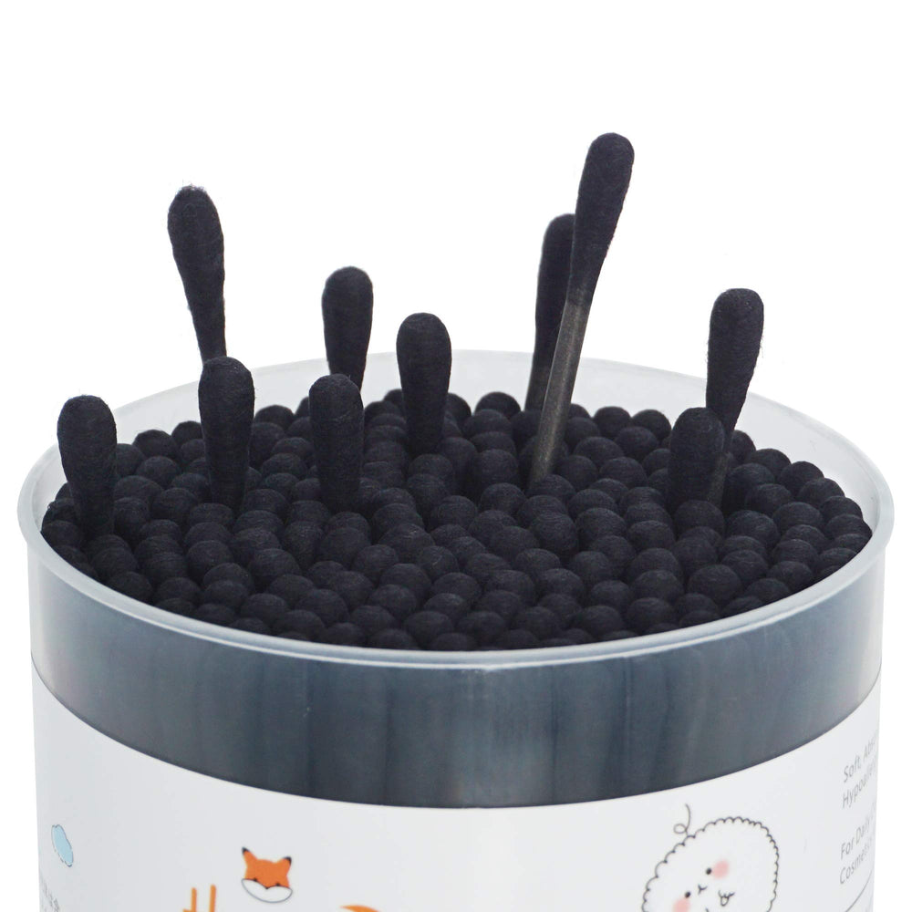 HOMEFOX bastoncillos de algodón espiral negro doble punta para protección suave del oído.