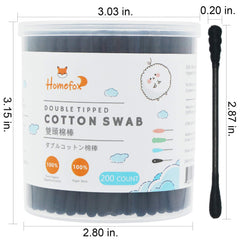 HOMEFOX bastoncillos de algodón espiral negro punta doble para precisión de maquillaje.