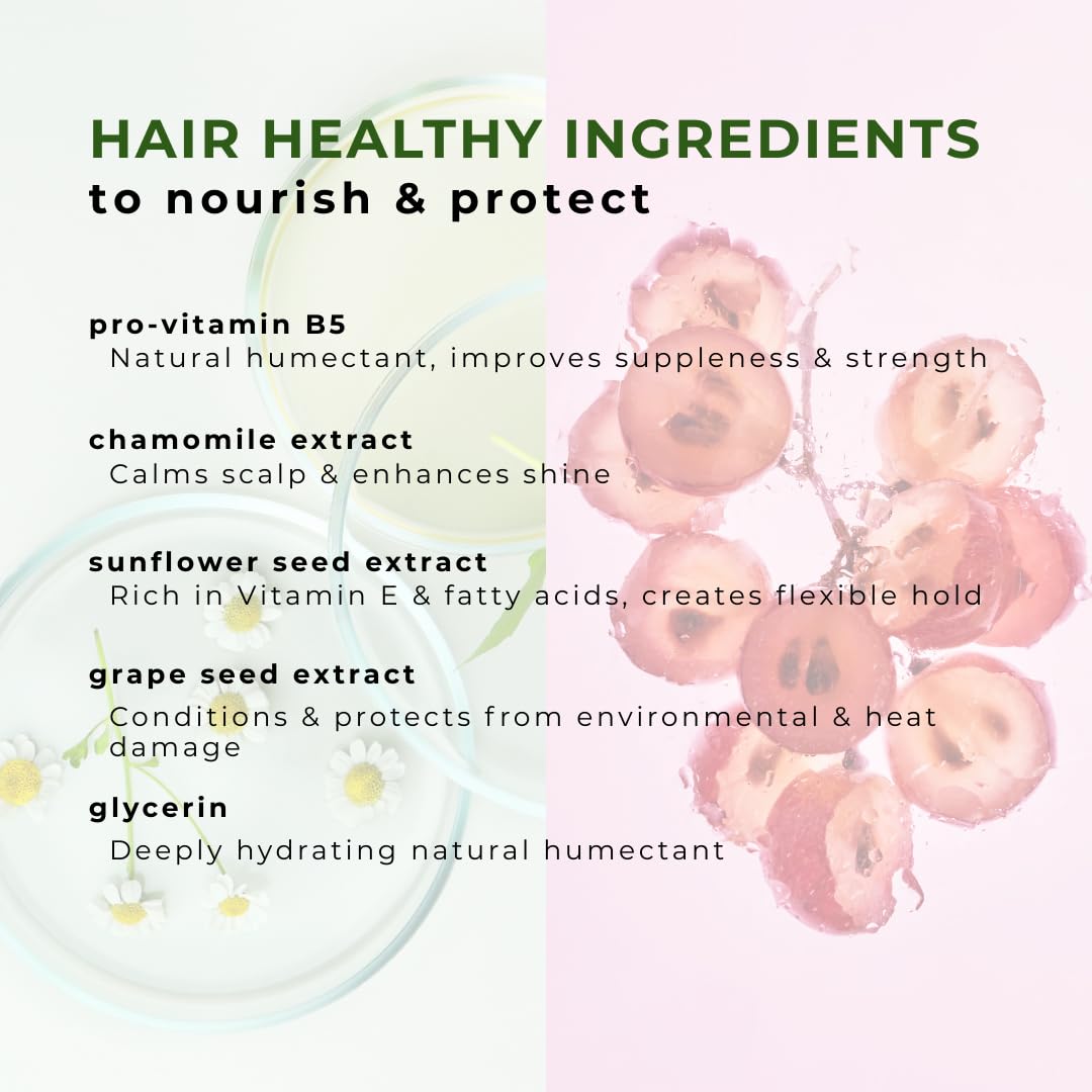 Fórmula sin alcohol de Honeybee Gardens protege el cabello y evita la sequedad.