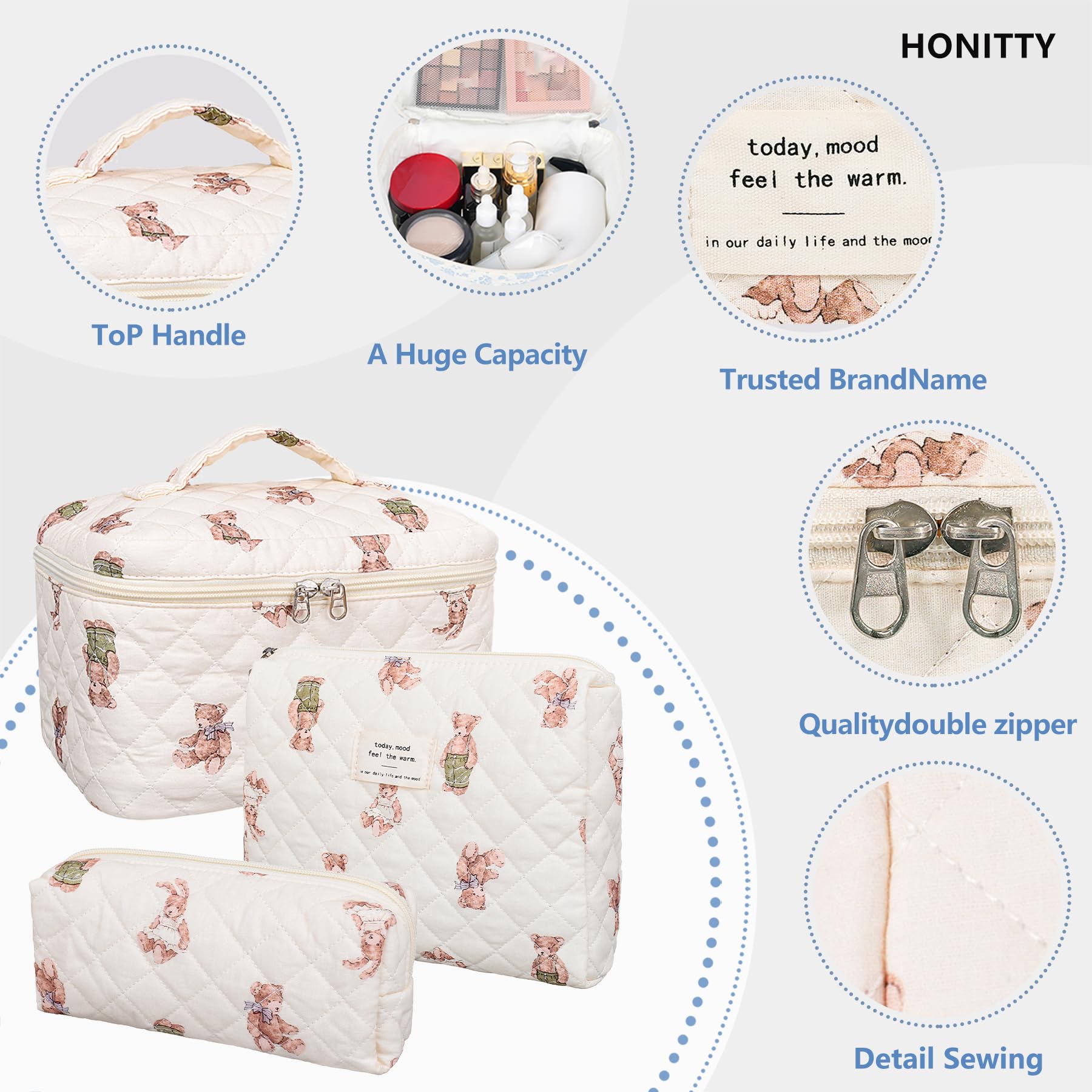 Honitty bolsa de maquillaje acolchada floral pequeña para bolsos compactos