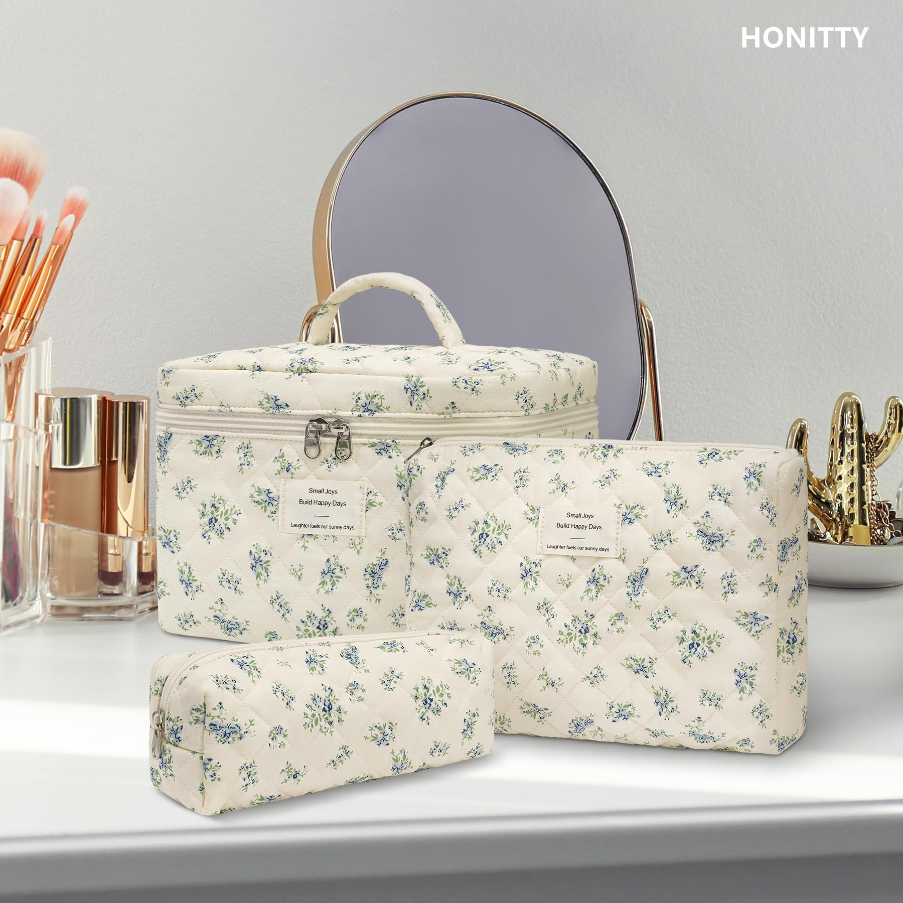 Honitty estuche cosméticos de viaje floral para organizar esenciales.