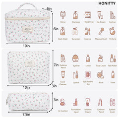 Honitty kit de bolsas de maquillaje en tres tamaños para mantener productos organizados.