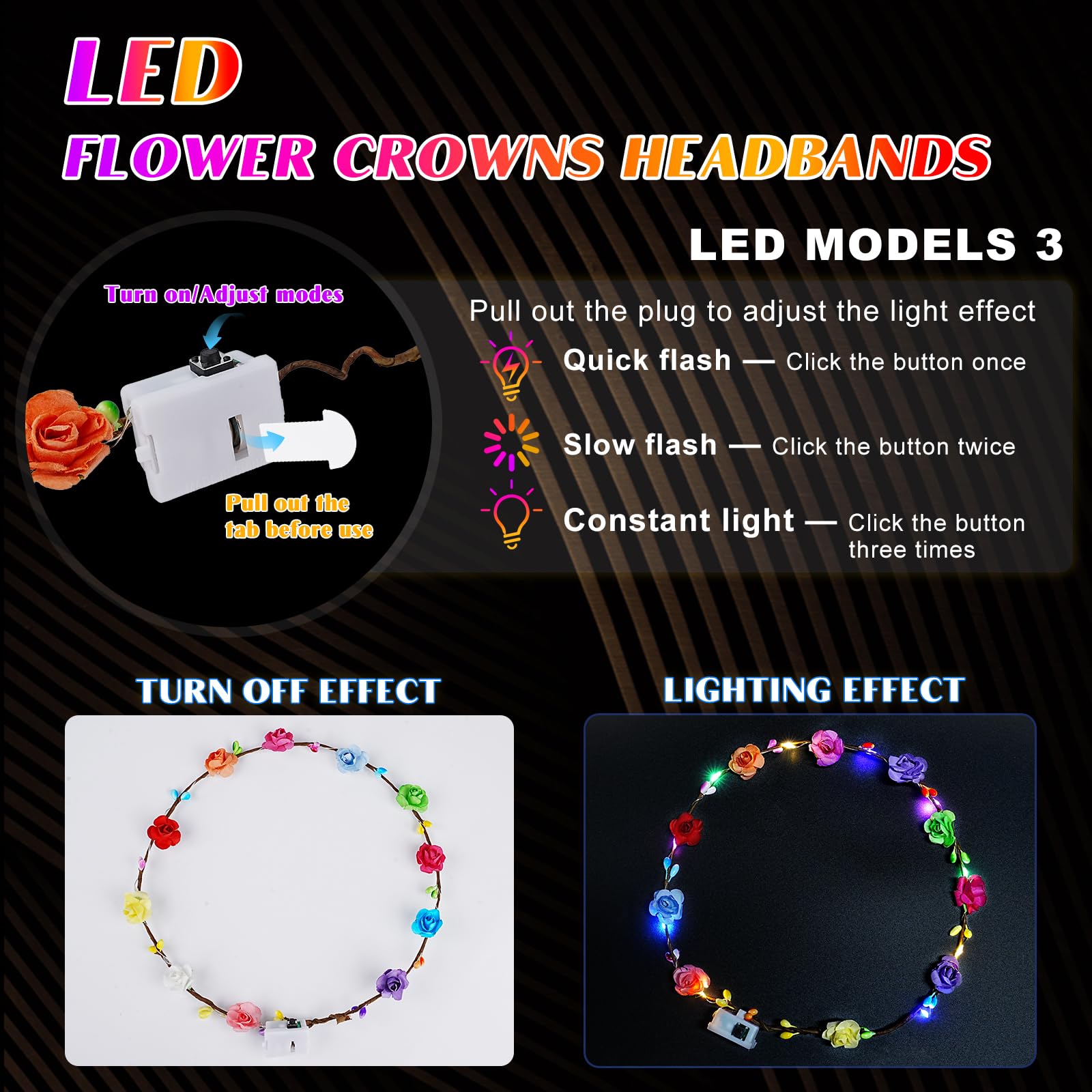 Diadema iluminada HONLYNE, tres modos para eventos brillantes