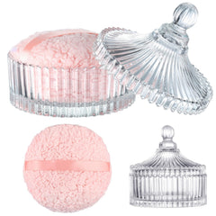 HONSIO puff extralarge con jarrón de cristal, ideal para almacenar polvo corporal.