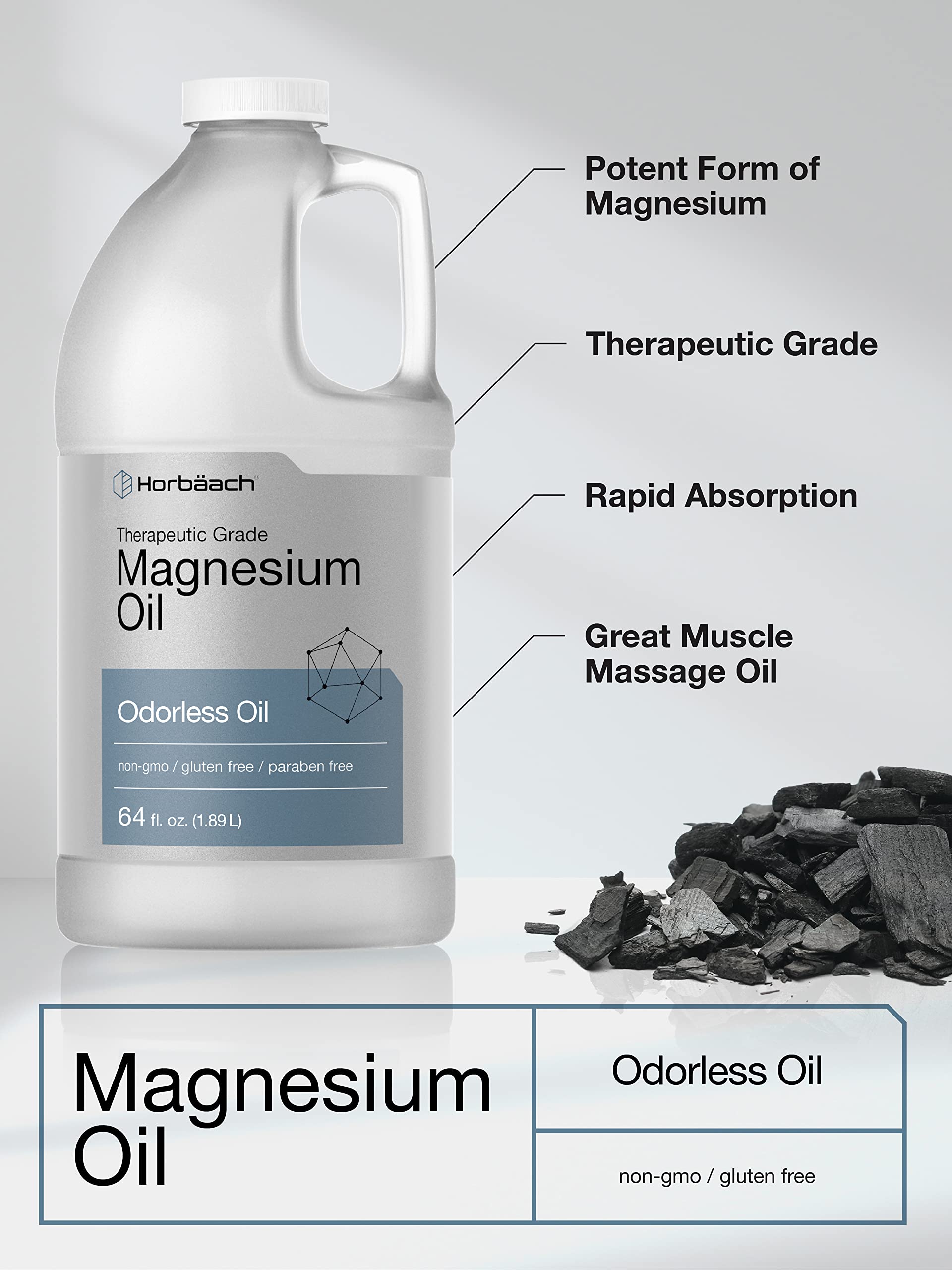 Aceite de magnesio Horbäach para piel, uso tópico diario.