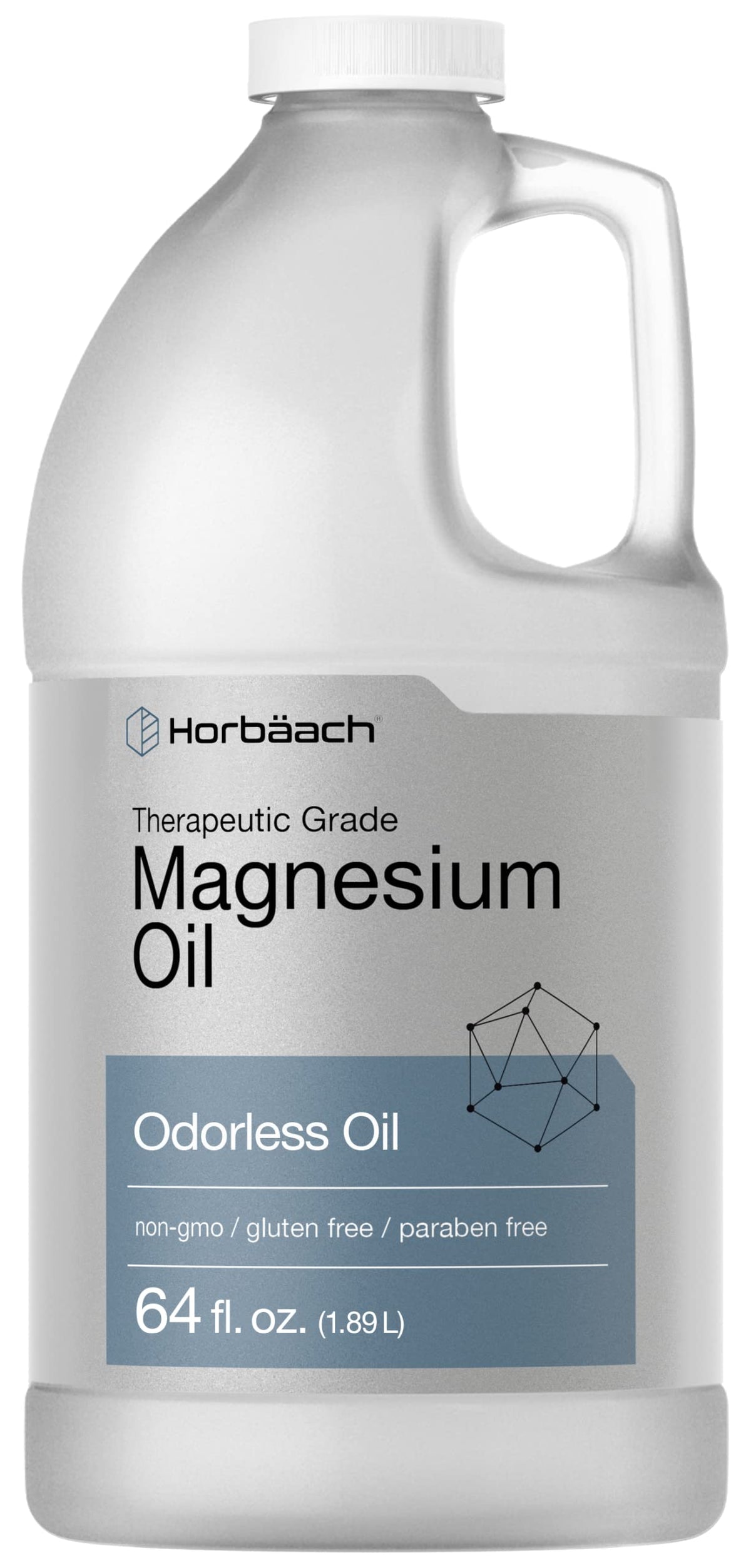 Aceite de Magnesio Horbäach, botella de 64 oz, uso tópico posible.
