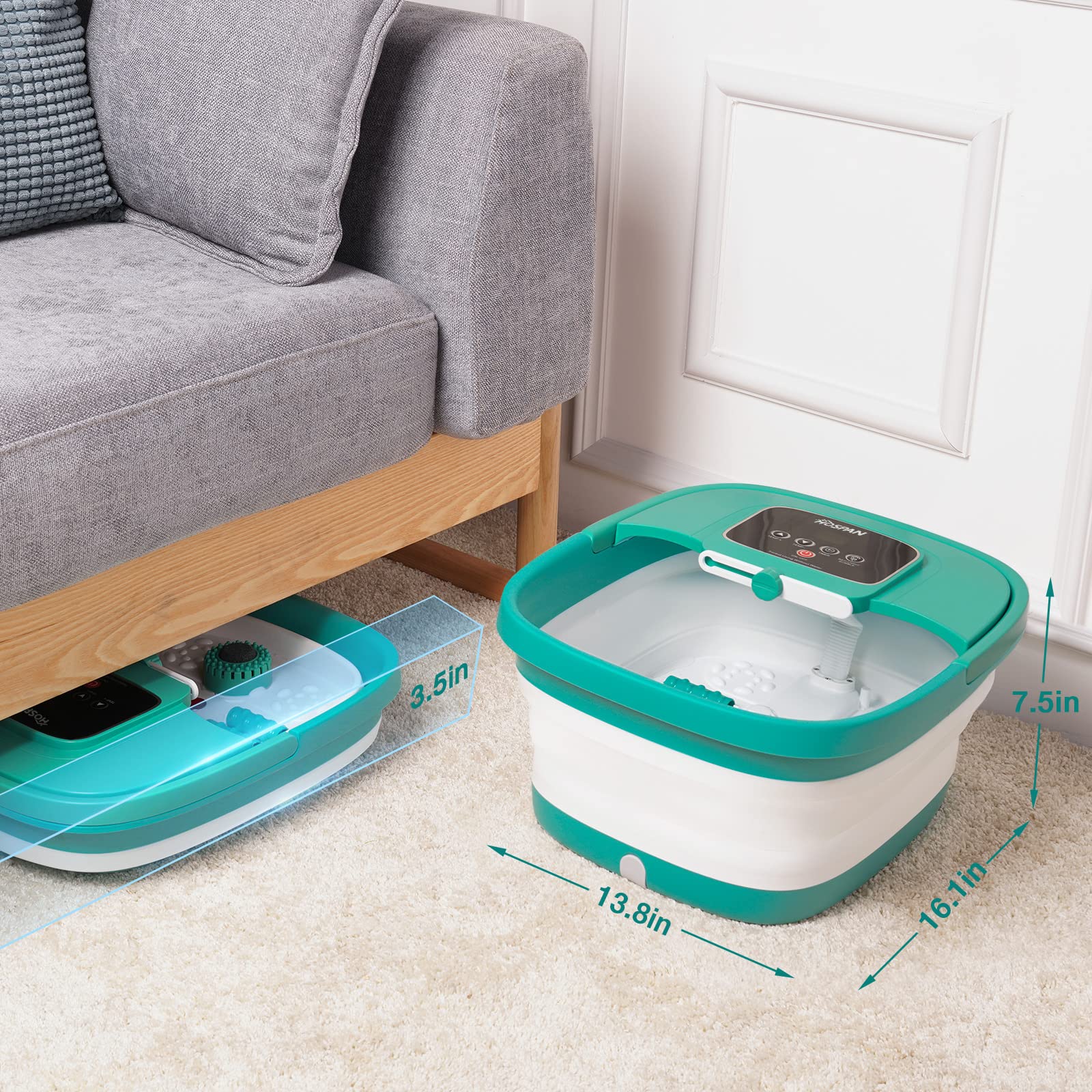 HOSPAN pediluvio plegable de diseño compacto para espacios pequeños.