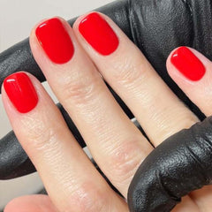 HPYFOI Uñas postizas rojas cortas y cuadradas listas para aplicación rápida.