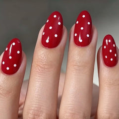 HPYFOI Uñas rojas adheribles con lunares, look diario elegante.