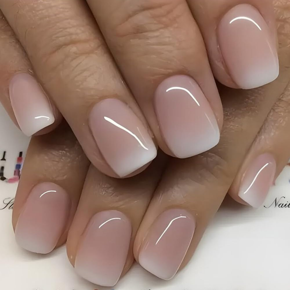 Hrnsnails uñas pegables Frances rosado blanco ombre para look elegante diario