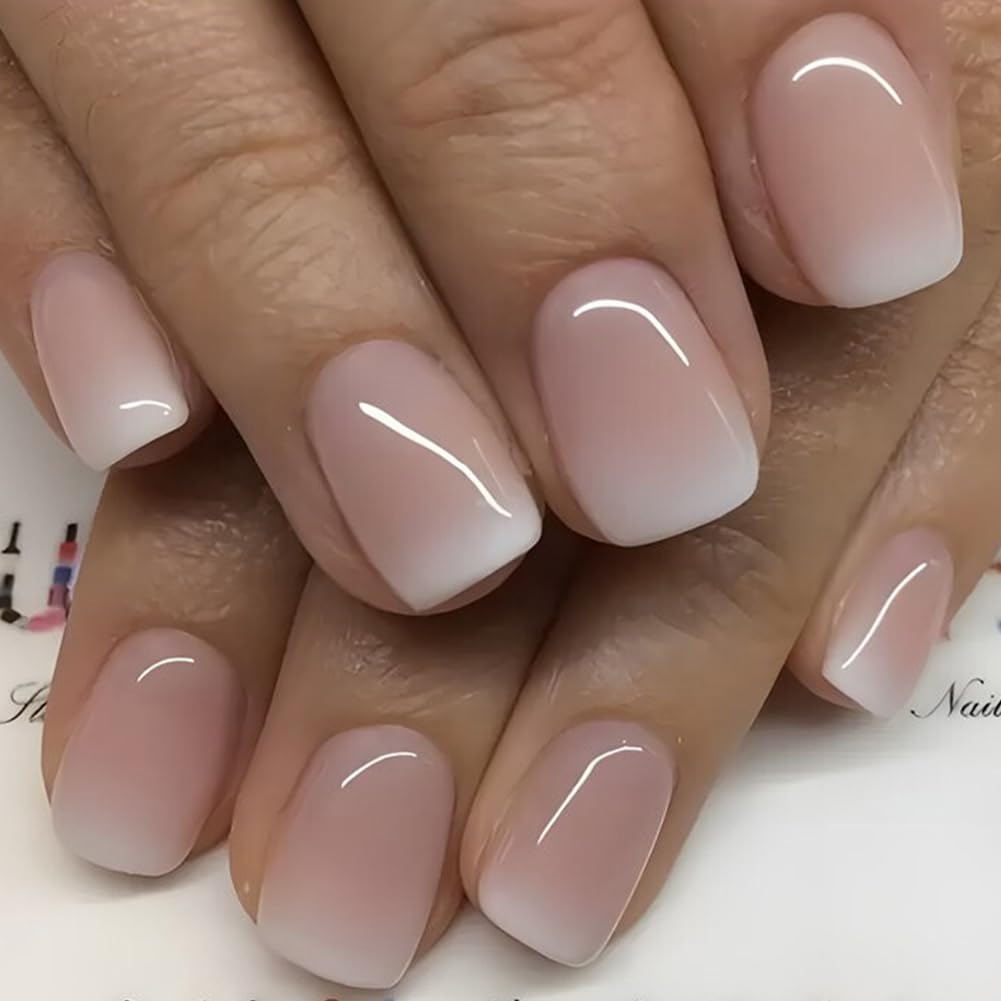 Hrnsnails uñas pegables Frances rosado blanco ombre para look elegante diario