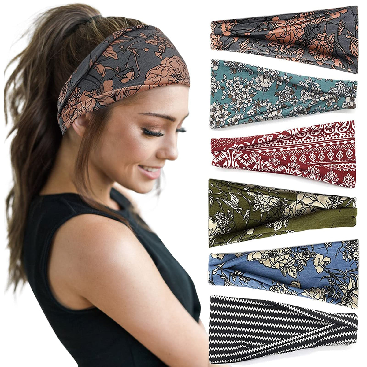 Huachi headbands boho ancho para yoga mantiene el cabello fuera del rostro