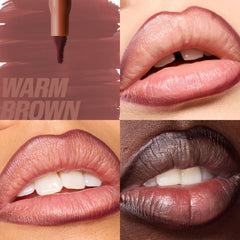 Muestra de color labial en piel con tono marrón cálido para comparar.