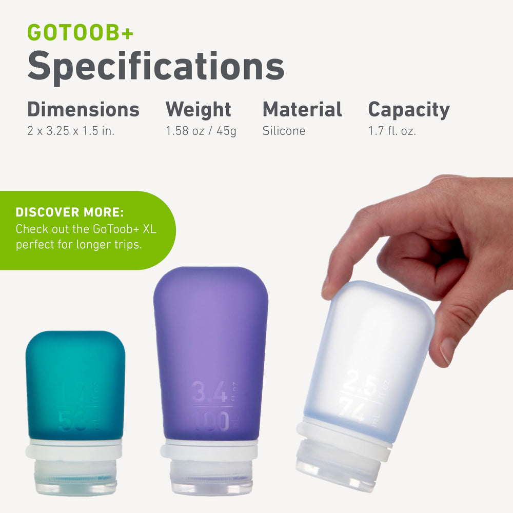 humangear GoToob+ tamaño pequeño 53 ml, ideal para equipaje de mano