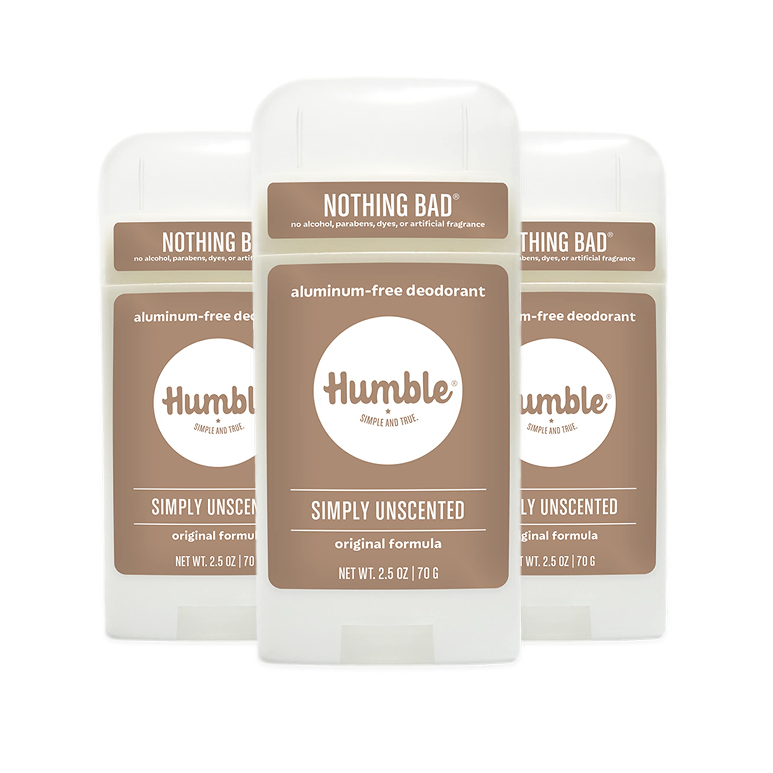 Desodorante Humble Brands Original sin aluminio, control de olor diario con fórmula simple.