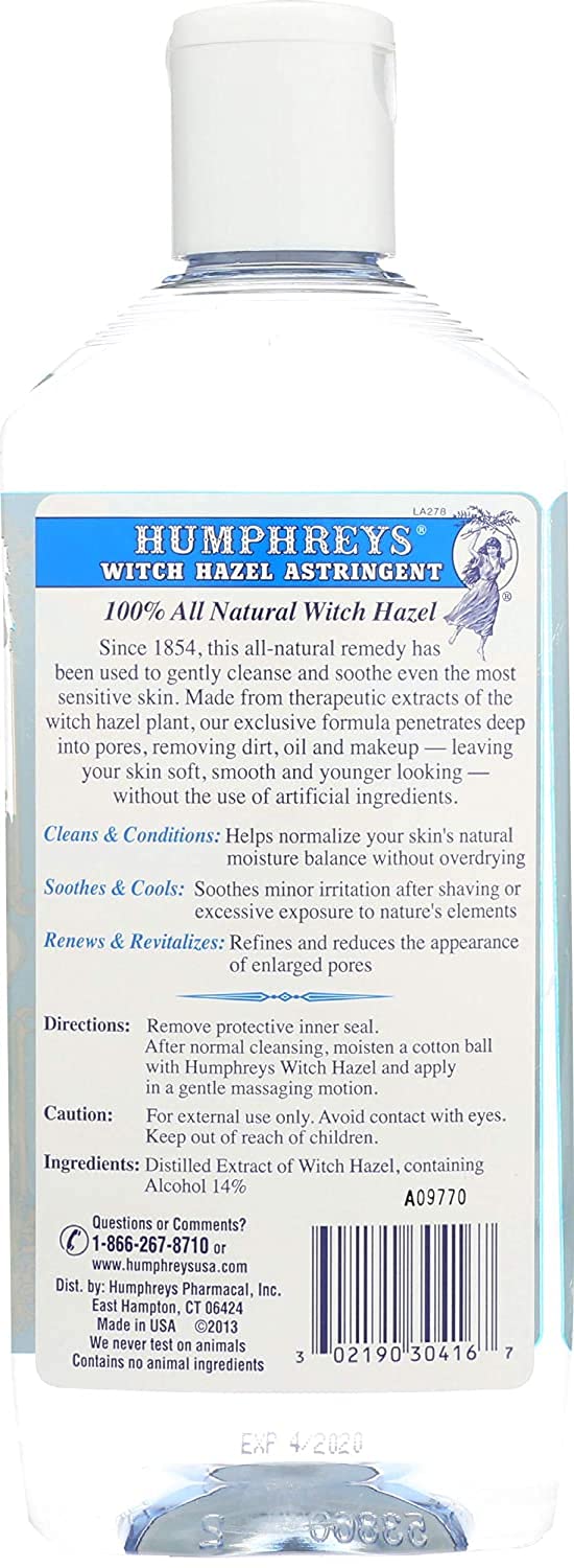 Humphrey's Hamamelis tónico suave, aplicación diaria para piel sensible y calmada.