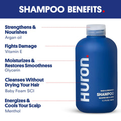 Huron Men's Shampoo pump dispenser ready for easy one-handed use