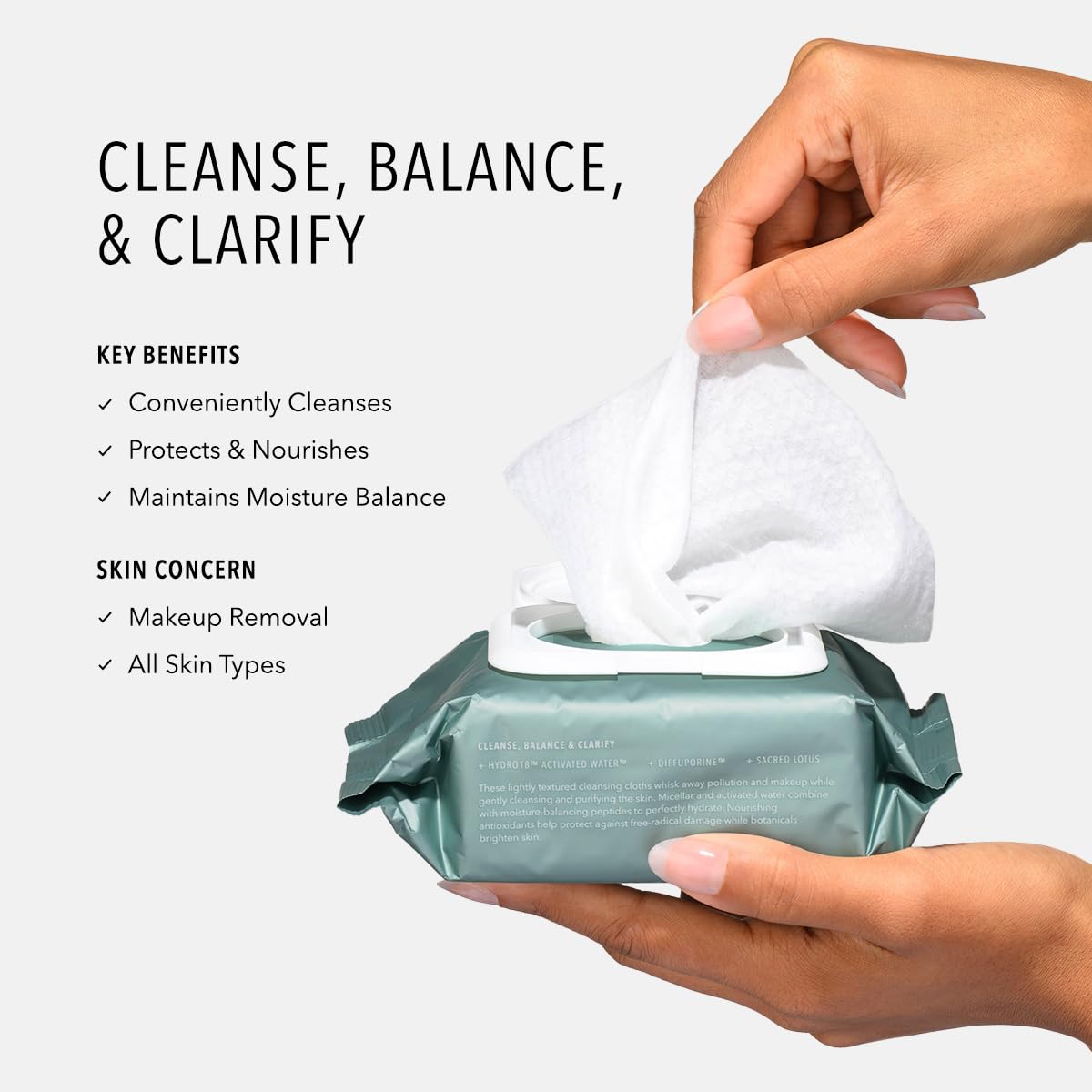 HydroPeptide HydroActive Cleanse cloth removes makeup with micellar action while boosting hydration