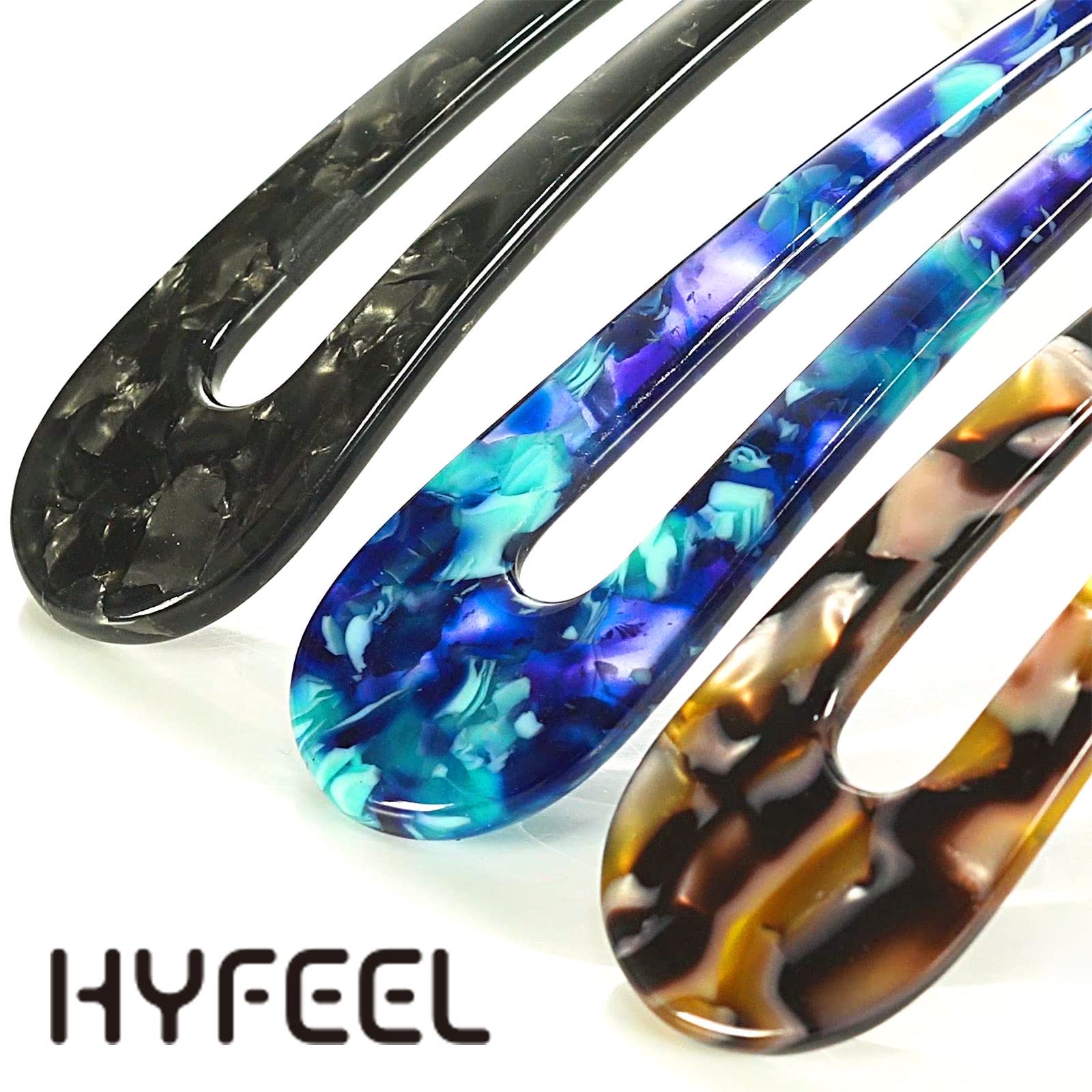 HYFEEL horquilla carey marrón vista trasera mostrando forma en U
