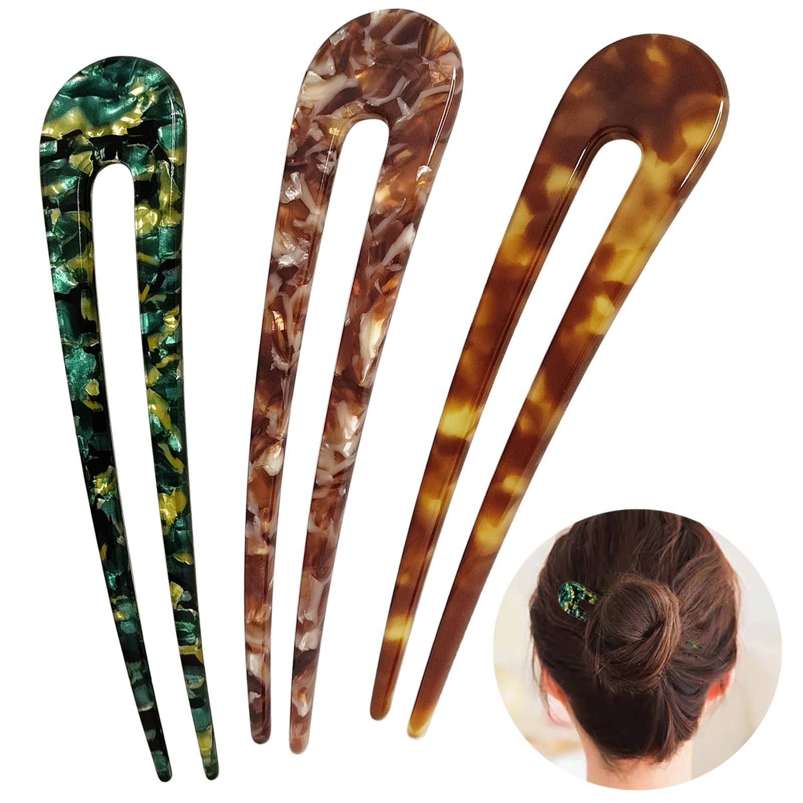 HYFEEL horquilla U verde para recogidos elegantes y sujeción suave.